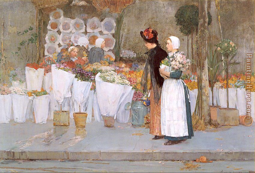 At the Florist painting - childe hassam At the Florist art painting